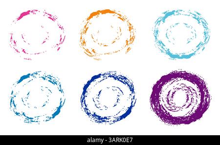 Sammlung von freihändig gezeichneter Grungy-Farbe, Pinsel, Pinsel, Striche, Punkte und Linien. Schmutzige künstlerische Designelemente. Farbenfrohe Vektorillustration Stock Vektor