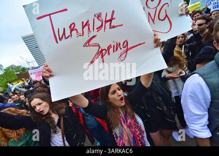 Juli 2013 - London, England, Vereinigtes Königreich - Hunderte von Demonstranten versammeln sich im Hyde Park, um Solidarität mit den Demonstranten des Gezi Park in der Türkei zu zeigen. Die türkische Polizei hat am zweiten Tag im Gezi-Park in Istanbul gewaltsam mit Demonstranten zusammengeschlagen. (Kreditbild: © Gail Orenstein/ZUMAPRESS.com) Stockfoto