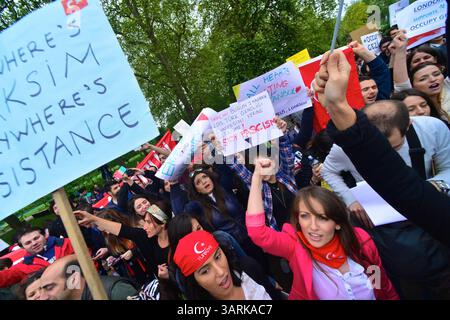 Juli 2013 - London, England, Vereinigtes Königreich - Hunderte von Demonstranten versammeln sich im Hyde Park, um Solidarität mit den Demonstranten des Gezi Park in der Türkei zu zeigen. Die türkische Polizei hat am zweiten Tag im Gezi-Park in Istanbul gewaltsam mit Demonstranten zusammengeschlagen. (Kreditbild: © Gail Orenstein/ZUMAPRESS.com) Stockfoto