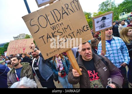 Juli 2013 - London, England, Vereinigtes Königreich - Hunderte von Demonstranten versammeln sich im Hyde Park, um Solidarität mit den Demonstranten des Gezi Park in der Türkei zu zeigen. Die türkische Polizei hat am zweiten Tag im Gezi-Park in Istanbul gewaltsam mit Demonstranten zusammengeschlagen. (Kreditbild: © Gail Orenstein/ZUMAPRESS.com) Stockfoto