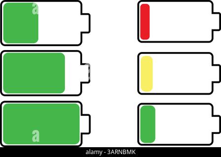 Batterielebensdauer von Null bis zum vollständigen Vektorsatz Stock Vektor