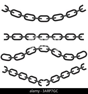 Symbol für gekrümmte Kette. Schwarzes Metallsymbol. Starke Verbindungsform. Vektorkettensegment. Stock Vektor