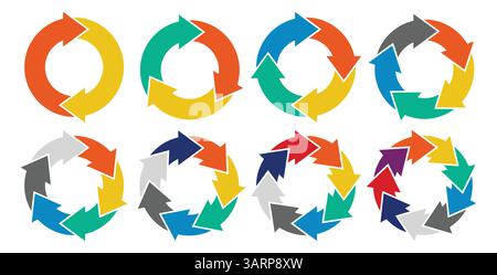 Leuchtende Kreispfeile in verschiedenen Farben repräsentieren Konzepte von Recycling und Nachhaltigkeit. Dieses Grafikdesign kann verschiedene Umgebungsbedingungen verbessern Stock Vektor