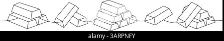 Satz Goldbarren stapeln eine Zeile fortlaufende Zeichnung. Geldinvestitionen und Finanzierung. Vektorabbildung. Stock Vektor