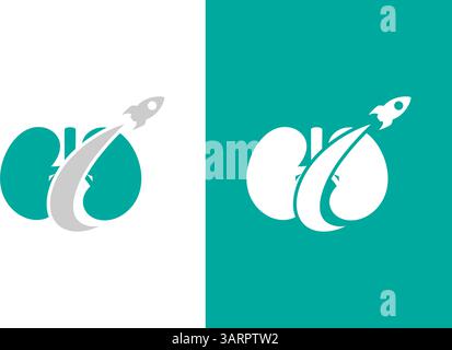 Menschliche Nieren und Raketenlogo-Kombination. Design-Vorlage für den Logotyp der Nierenanatomie. Stock Vektor