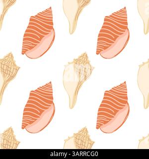 Farbenfrohe Muschelsammlung in einem nahtlosen Muster auf weißem Hintergrund Stock Vektor