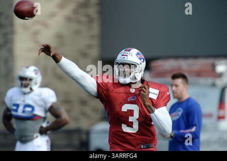 30. Juli 2013: Rochester, New York, USA S - Buffalo Bills Quarterback EJ MANUEL (3) macht das Wurffeld während eines morgendlichen Trainingslagers am St. John Fisher College in Rochester, NY (Bild: © Michael Johnson/ZUMAPRESS.com) Stockfoto