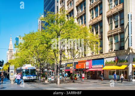 16th Street Mall in der Innenstadt von Denver, Colorado, USA Stockfoto