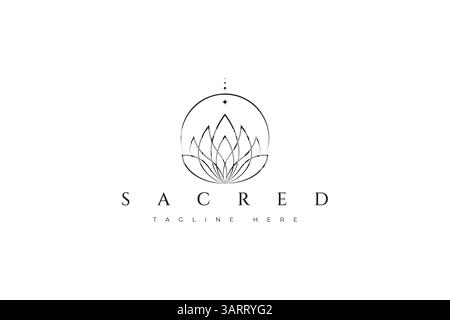 Elegantes Sacred Lotus Logo mit geometrischen Elementen und linearem esoterischen Design Stock Vektor