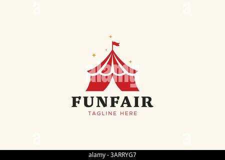 Lebendiges Funfair-Logo mit gestreiftem Zirkuszelt und festlichen Elementen für unvergessliche Veranstaltungen Stock Vektor