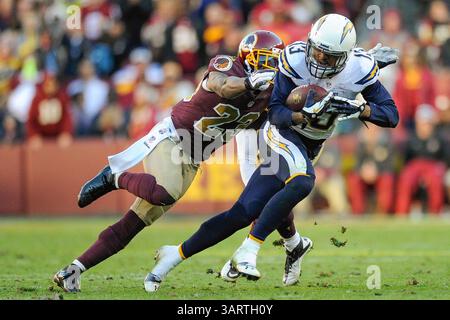 3. NOVEMBER 2013 : Washington Redskins Cornerback DeAngelo Hall (23) bekämpft den Breitempfänger Keenan Allen (13) der San Diego Chargers bei der Begegnung zwischen den San Diego Chargers und den Washington Redskins auf dem FedEx Field in Landover, MD. (Bild: © John Middlebrook/Cal Sport Media/ZUMAPRESS.com) Stockfoto