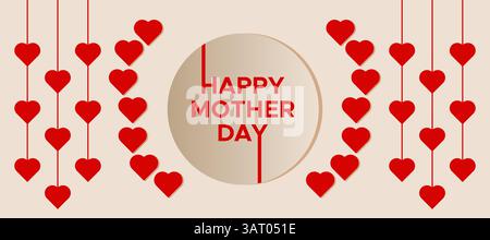 Happy Mother’s Day Design mit roten Herzsymbolen und eleganter Typografie Stock Vektor