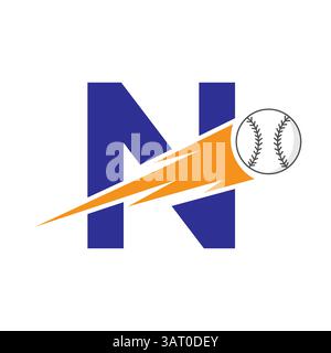 Anfangsbuchstabe N Baseball-Logo mit Geschwindigkeitssymbol. Baseball-Logo für Academy und Club Sign Stock Vektor