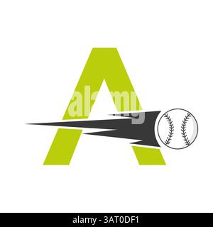 Anfangsbuchstabe Ein Baseball-Logo mit Geschwindigkeitssymbol. Baseball-Logo für Academy und Club Sign Stock Vektor
