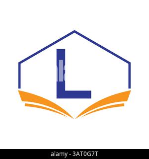 Bildungs-Logo auf Buchstabe L Konzept mit dem Symbol „Buch öffnen“ Stock Vektor