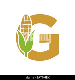 Agrarlogodesign auf Buchstabe G mit Maissymbol für Farm-Logo-Vorlage Stock Vektor