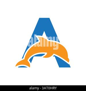Initial Monogramm Letter A Dolphin Logo Design Konzept mit Whale Symbol Stock Vektor