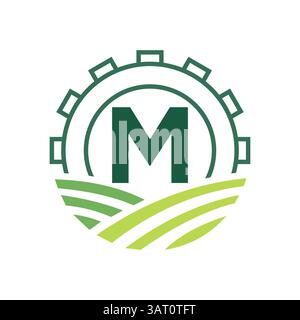 Agrarlogo auf Buchstabe M. Agro Farming Logo Symbol Vektor und Vorlage Stock Vektor