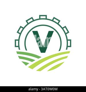 Landwirtschafts-Logo auf Buchstabe V. Landwirtschafts-Logo-Symbol-Vektor und -Vorlage Stock Vektor