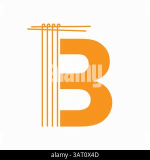 Letter B Nudeln Logo Design Konzept mit Nudeln und Sticks Symbol Vektor Vorlage Stock Vektor