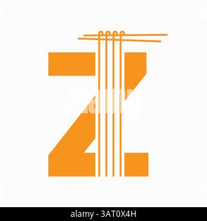 Letter Z Nudeln Logo Design Konzept mit Nudeln und Sticks Symbol Vektor Vorlage Stock Vektor