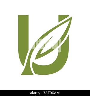 Design des U-Blatts mit Anfangsbuchstaben. Vektorvorlage Für Ökologisches Symbol Stock Vektor