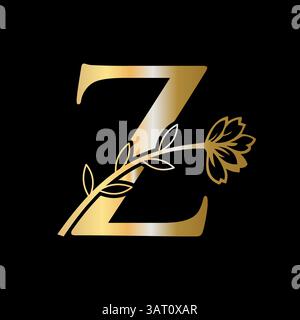 Design-Konzept des Letter Z mit Blumenlogo und Blumensymbol für Luxus, Mode und Boutique-Zeichen Stock Vektor