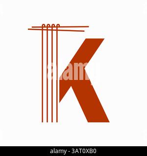 Letter K Nudeln Logo Design Konzept mit Nudeln und Sticks Symbol Vektor Vorlage Stock Vektor