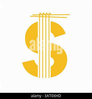 Letter S Nudeln Logo Design Konzept mit Nudeln und Sticks Symbol Vektor Vorlage Stock Vektor