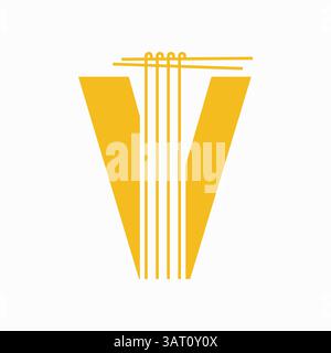 Letter V Nudeln Logo Design Konzept mit Nudeln und Sticks Symbol Vektor Vorlage Stock Vektor