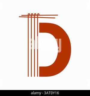 Letter D Nudeln Logo Design Konzept mit Nudeln und Sticks Symbol Vektor Vorlage Stock Vektor