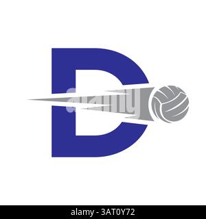 Design des Volleyball-Logos mit dem Anfangsbuchstaben D und dem Geschwindigkeitssymbol. Volleyball-Logo für Academy und Club-Schild Stock Vektor