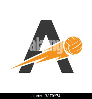Anfangsbuchstabe Ein Volleyball-Logo mit Geschwindigkeitssymbol. Volleyball-Logo für Academy und Club-Schild Stock Vektor