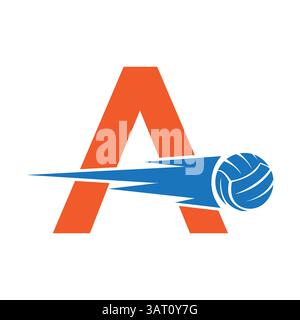 Anfangsbuchstabe Ein Volleyball-Logo mit Geschwindigkeitssymbol. Volleyball-Logo für Academy und Club-Schild Stock Vektor