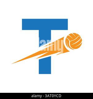 T-Volleyball-Logo mit Anfangsbuchstaben und Geschwindigkeitssymbol. Volleyball-Logo für Academy und Club-Schild Stock Vektor