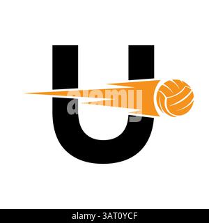 U-Volleyball-Logo mit Anfangsbuchstabe und Geschwindigkeitssymbol. Volleyball-Logo für Academy und Club-Schild Stock Vektor
