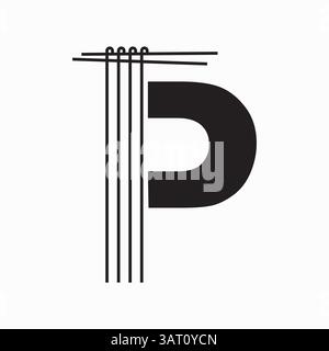 Letter P Nudeln Logo Design Konzept mit Nudeln und Sticks Symbol Vektor Vorlage Stock Vektor