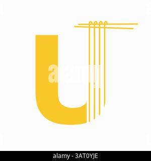Letter U Nudeln Logo Design Konzept mit Nudeln und Sticks Symbol Vektor Vorlage Stock Vektor