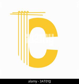 Letter C Nudeln Logo Design Konzept mit Nudeln und Sticks Symbol Vektor Vorlage Stock Vektor