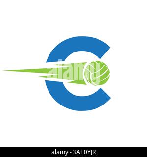 Anfangsbuchstabe C Volleyball-Logo mit Geschwindigkeitssymbol. Volleyball-Logo für Academy und Club-Schild Stock Vektor