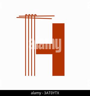 Letter H Nudeln Logo Design Konzept mit Nudeln und Sticks Symbol Vektor Vorlage Stock Vektor