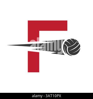 Anfangsbuchstabe F Volleyball-Logo mit Geschwindigkeitssymbol. Volleyball-Logo für Academy und Club-Schild Stock Vektor