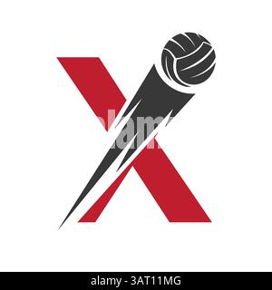 Anfangsbuchstabe X Volleyball-Logo mit Geschwindigkeitssymbol. Volleyball-Logo für Academy und Club-Schild Stock Vektor