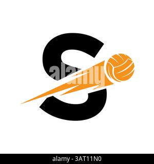 Anfangsbuchstabe S Volleyball-Logo mit Geschwindigkeitssymbol. Volleyball-Logo für Academy und Club-Schild Stock Vektor