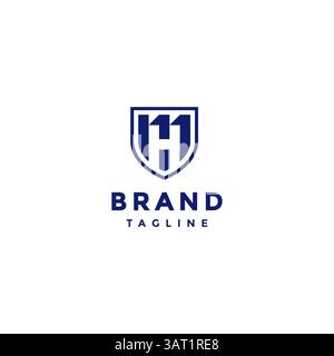 Shield Initial H Eleven Logo Design. Buchstabe H und Nummer Elf im Logo-Design mit Shield Icon. Stock Vektor