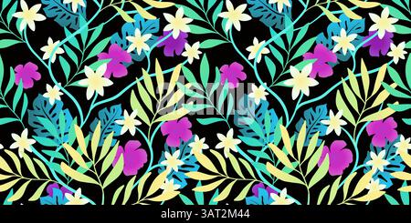 Abstrakte Bold Florals Tropischer Sommer Moderne Blumen Blätter Silhouette Mode Party Bunte Grün Lila Vektor Abstrakter Hintergrund. Magic Palm Stock Vektor