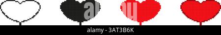 Herzförmiger Ballon Mit Pixelförmigen Symbolen. Pixel Art Symbol Sammlung Herzförmiger Ballons In Verschiedenen Farben. Abbildung Des Isolierten Vektors Stock Vektor