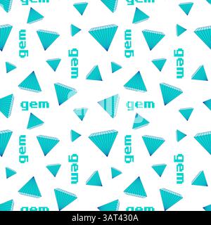 Muster mit Spieljuwelen und Kristallen, Pixelbuchstaben Wort EDELSTEIN. Weißer Hintergrund, Spielwelt. Vektorabbildung Stock Vektor