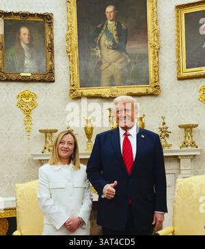 USA, Washington, 17. April 2025 - die italienische Premierministerin Giorgia Meloni trifft US-Präsident Donald J. Trump im Weißen Haus Foto © Presidenza del Consiglio/Sintesi/Alamy Live News Stockfoto