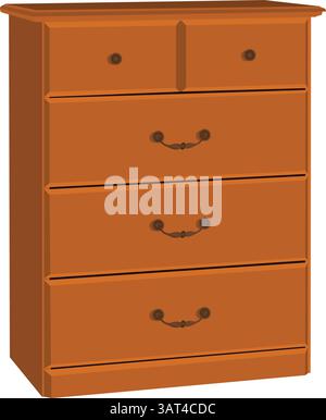 Orange hölzerne Schrankvektor-Illustration isoliert auf weißem Hintergrund. Holzkommode mit mehreren Schubladen Stock Vektor